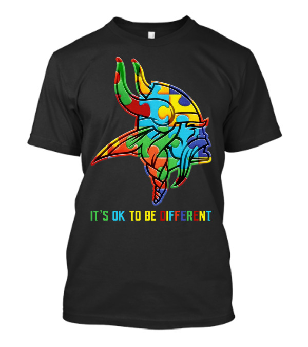 Vikings It's OK To Be Different Colorful Puzzle Viking Helmet T-Shirt