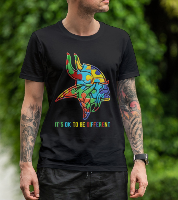 Vikings It's OK To Be Different Colorful Puzzle Viking Helmet T-Shirt