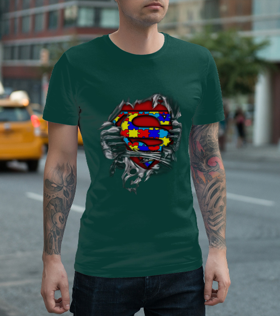 Superman Autism Strong Puzzle T-Shirt