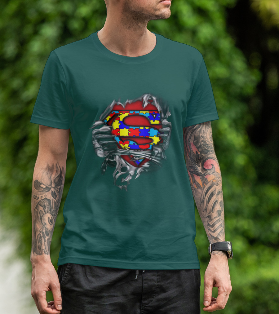 Superman Autism Strong Puzzle T-Shirt