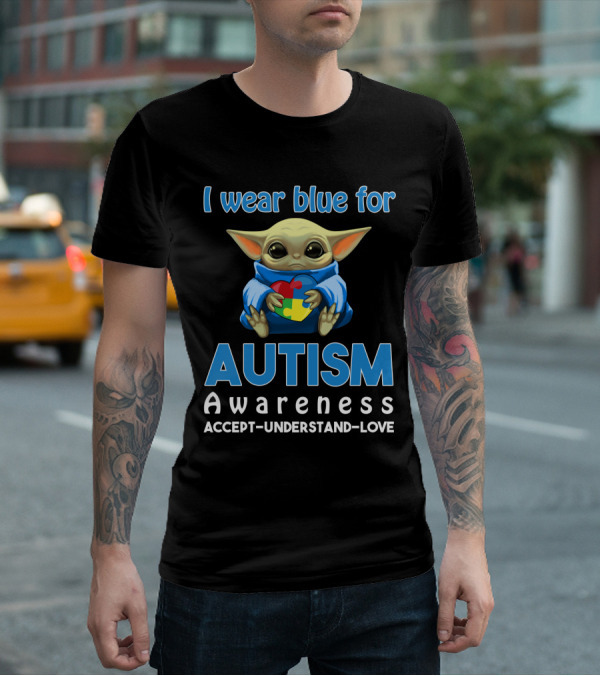 I Wear Blue For Autism Awareness Accept Understand Love Puzzle Baby Alien T-Shirt