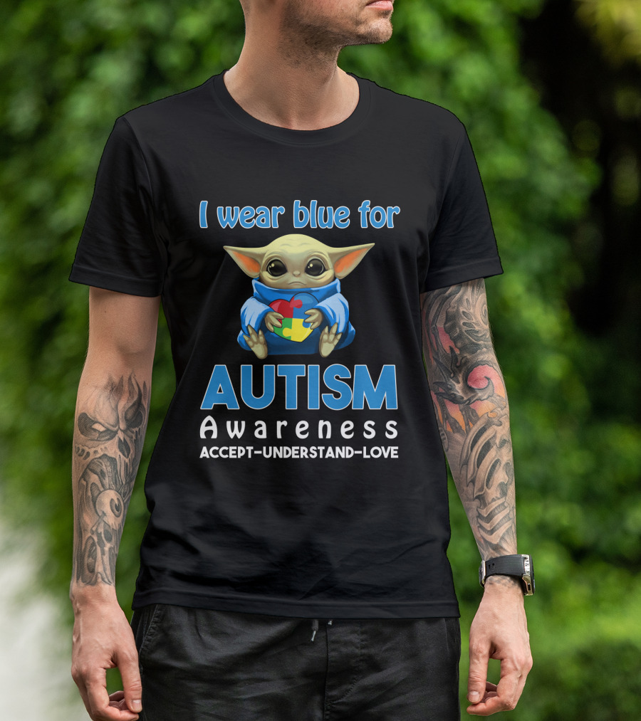 I Wear Blue For Autism Awareness Accept Understand Love Puzzle Baby Alien T-Shirt