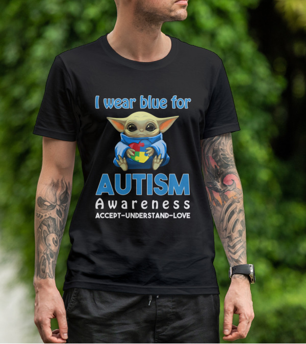 I Wear Blue For Autism Awareness Accept Understand Love Puzzle Baby Alien T-Shirt