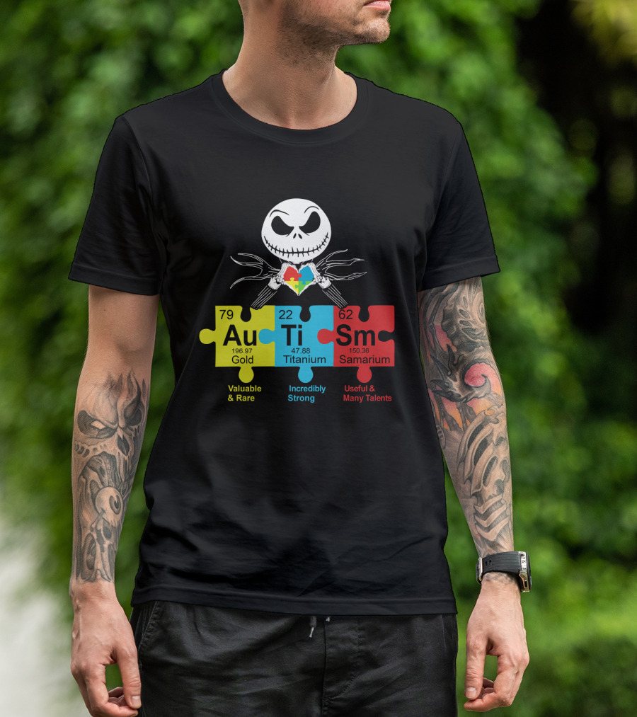 Autism Gold Titanium Samarium Jack Skellington Puzzle Elements T-Shirt