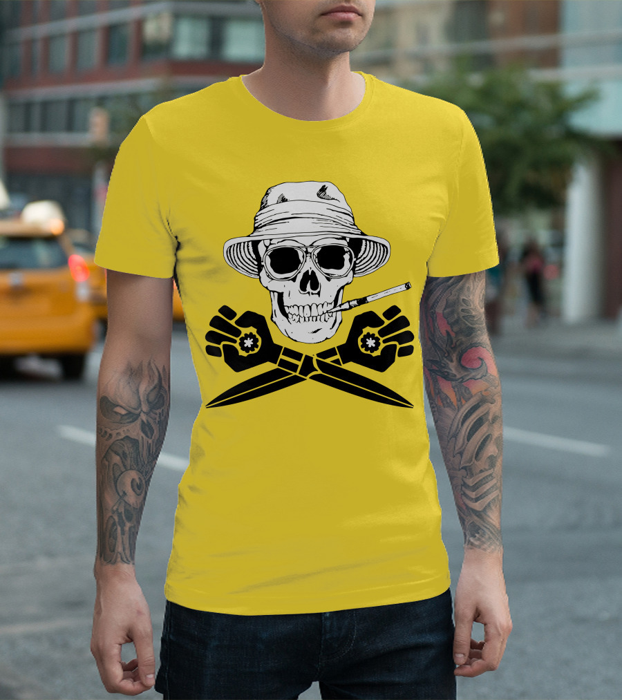 Hunter Thompson Skull Smoking With Hat And Scissors T-Shirt