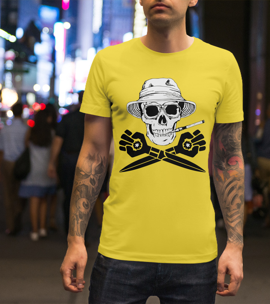 Hunter Thompson Skull Smoking With Hat And Scissors T-Shirt