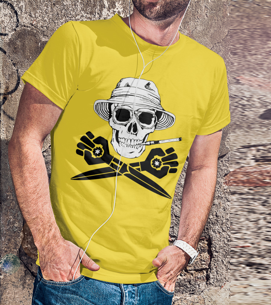 Hunter Thompson Skull Smoking With Hat And Scissors T-Shirt