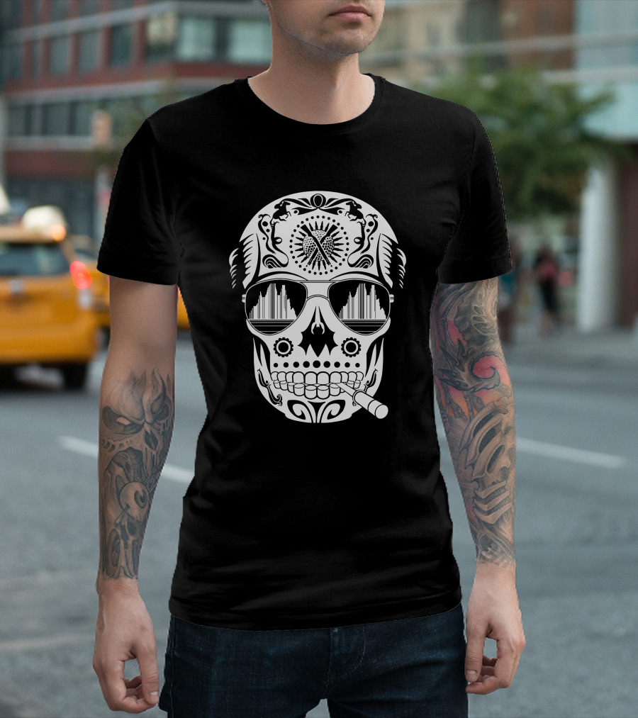 Hunter Skull Thompson Sugar Skull with Sunglasses and Cigarette T-Shirt