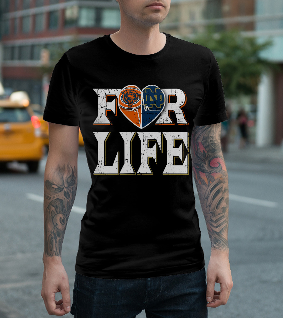 For Life Bears Notre Dame Fighting Irish Heart T-Shirt