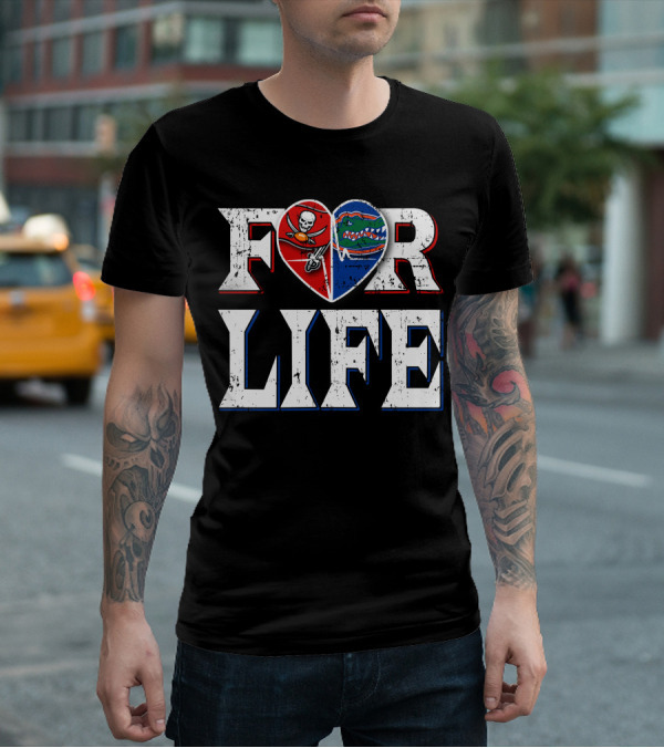 For Life Buccaneers Gators Heart Shape T-Shirt