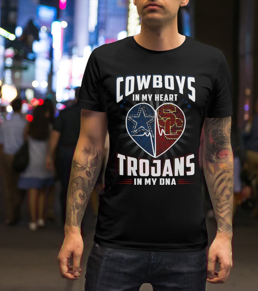 COWBOYS IN MY HEART TROJANS IN MY DNA T-Shirt