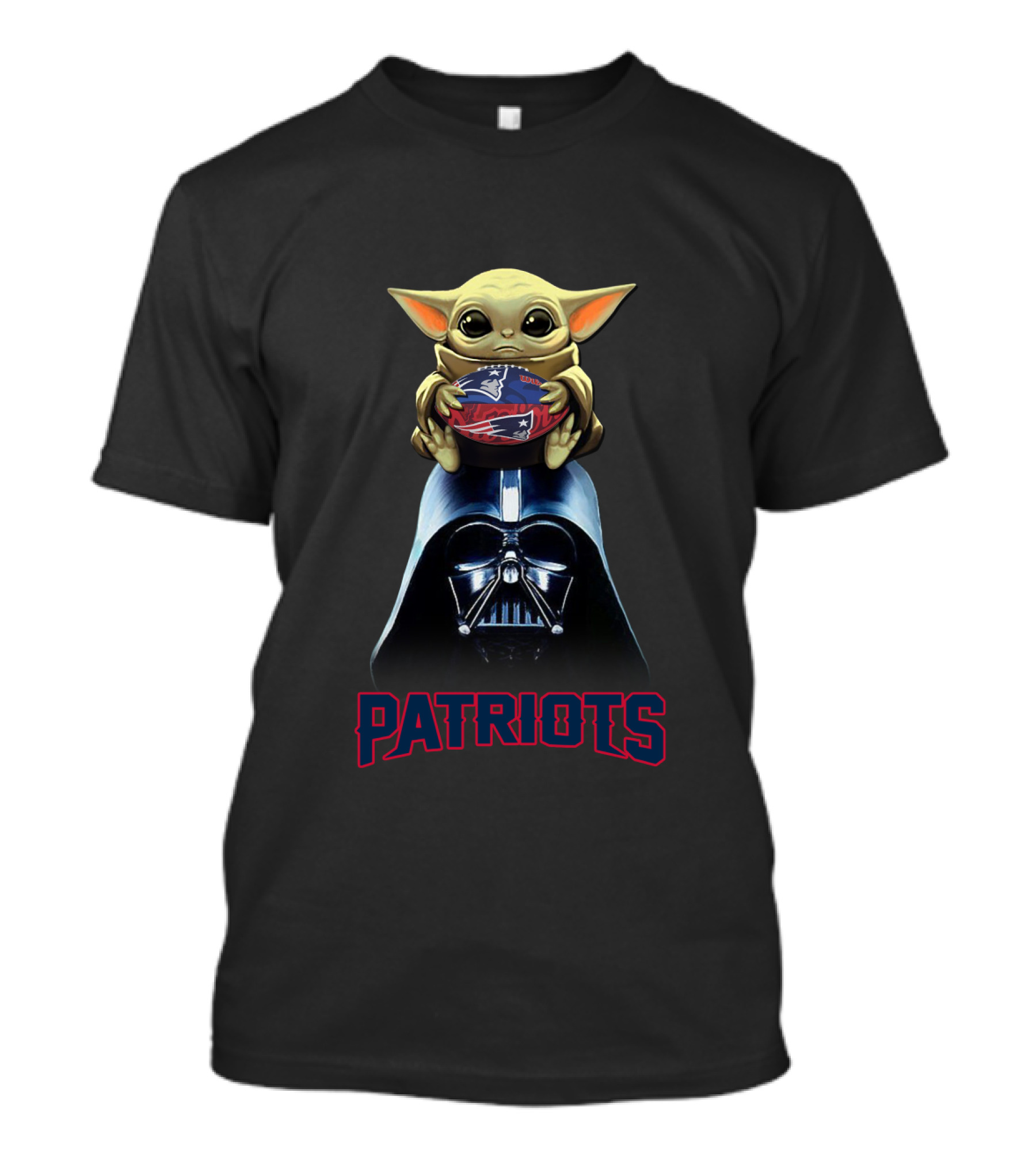 Darth Vader Baby Yoda Holding New England Patriots Football T-Shirt