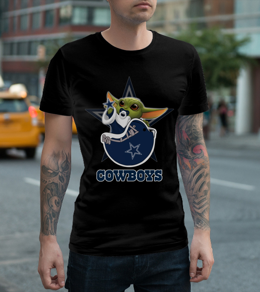 Cowboys Star Wars Baby Yoda Holding Helmet Nfl Dallas Football Fan Art Dh 009 Dc T-Shirt
