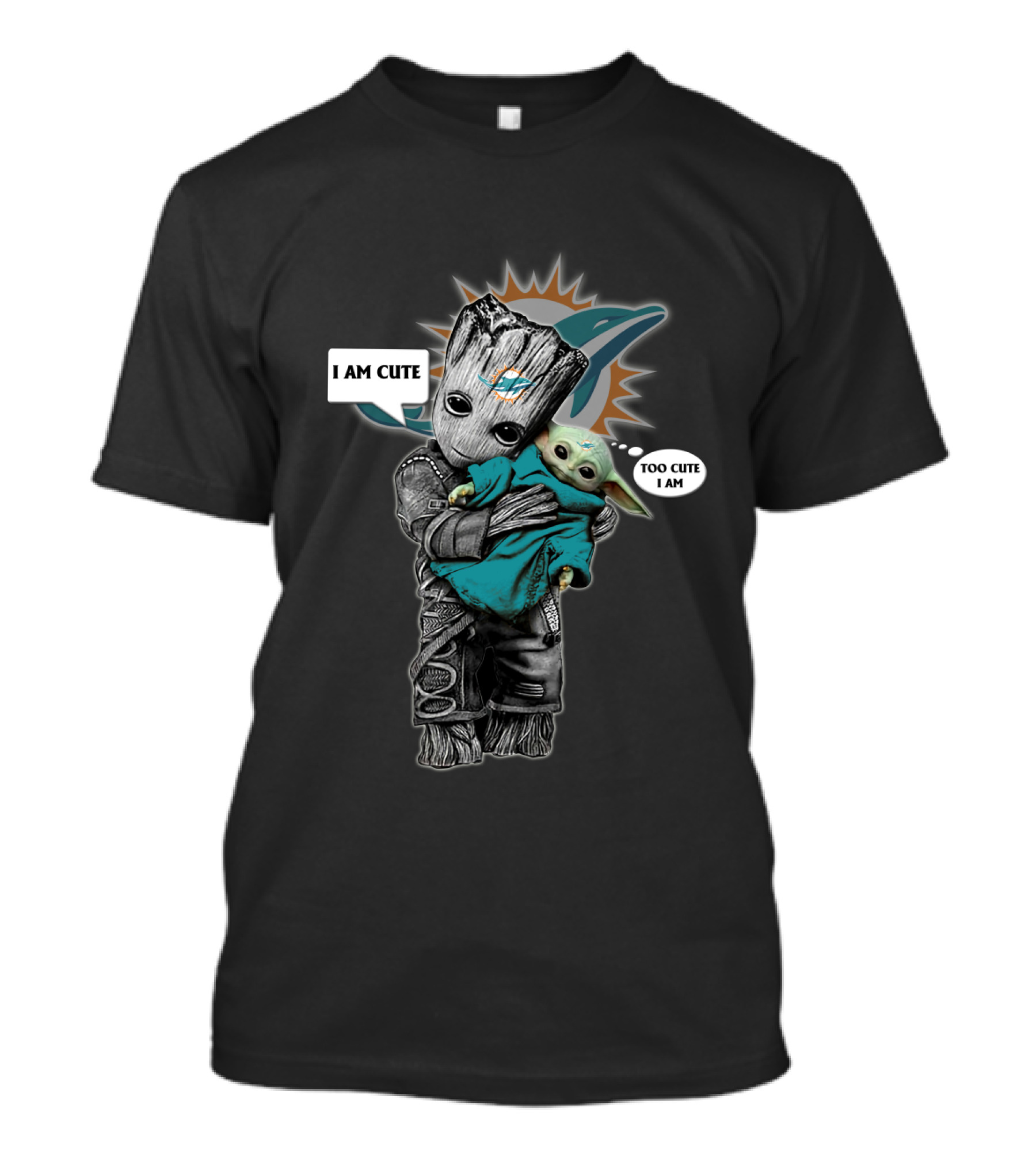MD 010 NFL Miami Dolphins Groot Baby Yoda Cute I Am T-Shirt