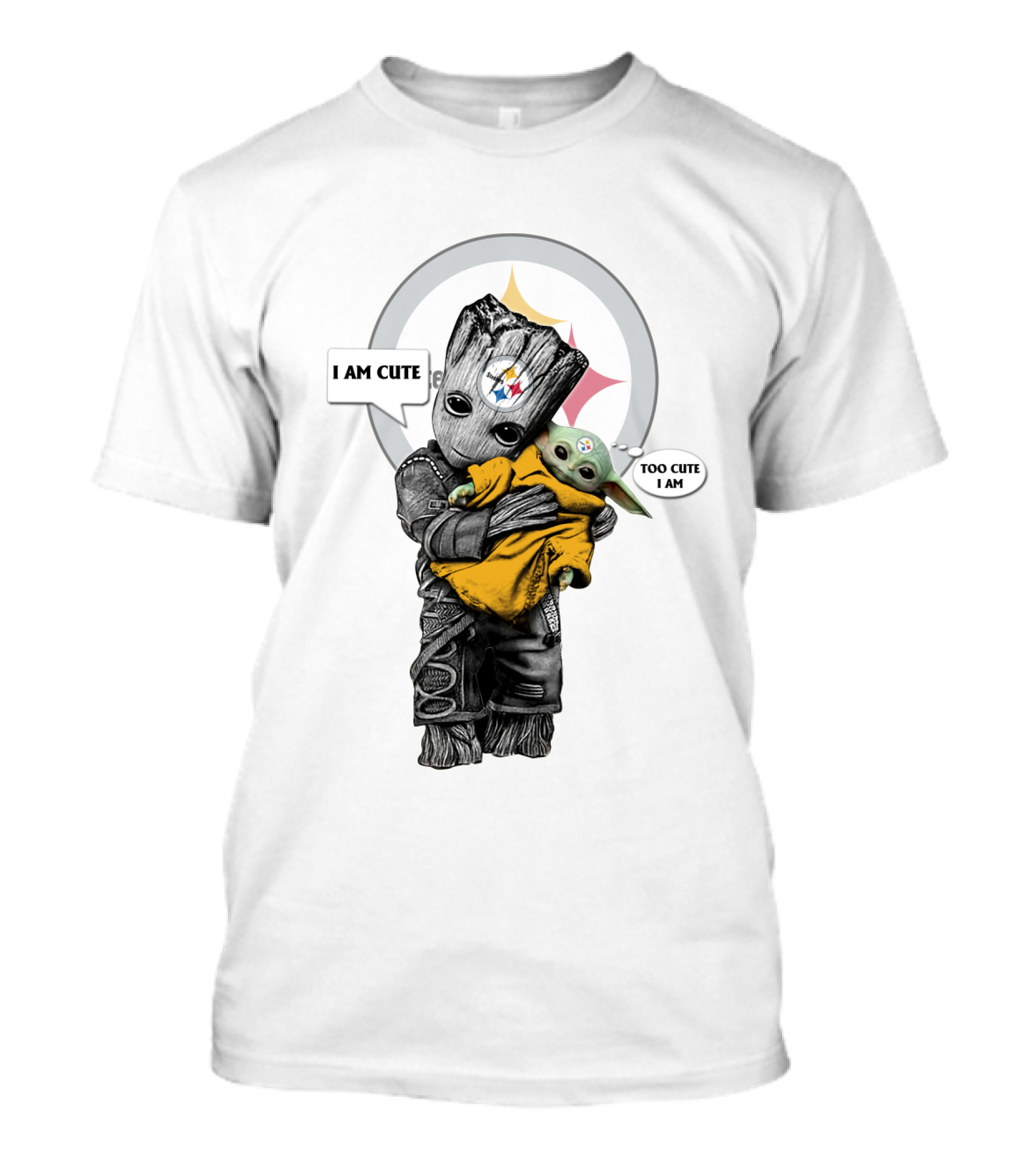 I AM CUTE TOO CUTE I AM Steelers NFL Yoda Groot T-Shirt