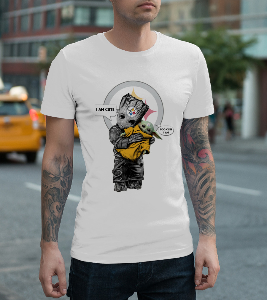 I AM CUTE TOO CUTE I AM Steelers NFL Yoda Groot T-Shirt