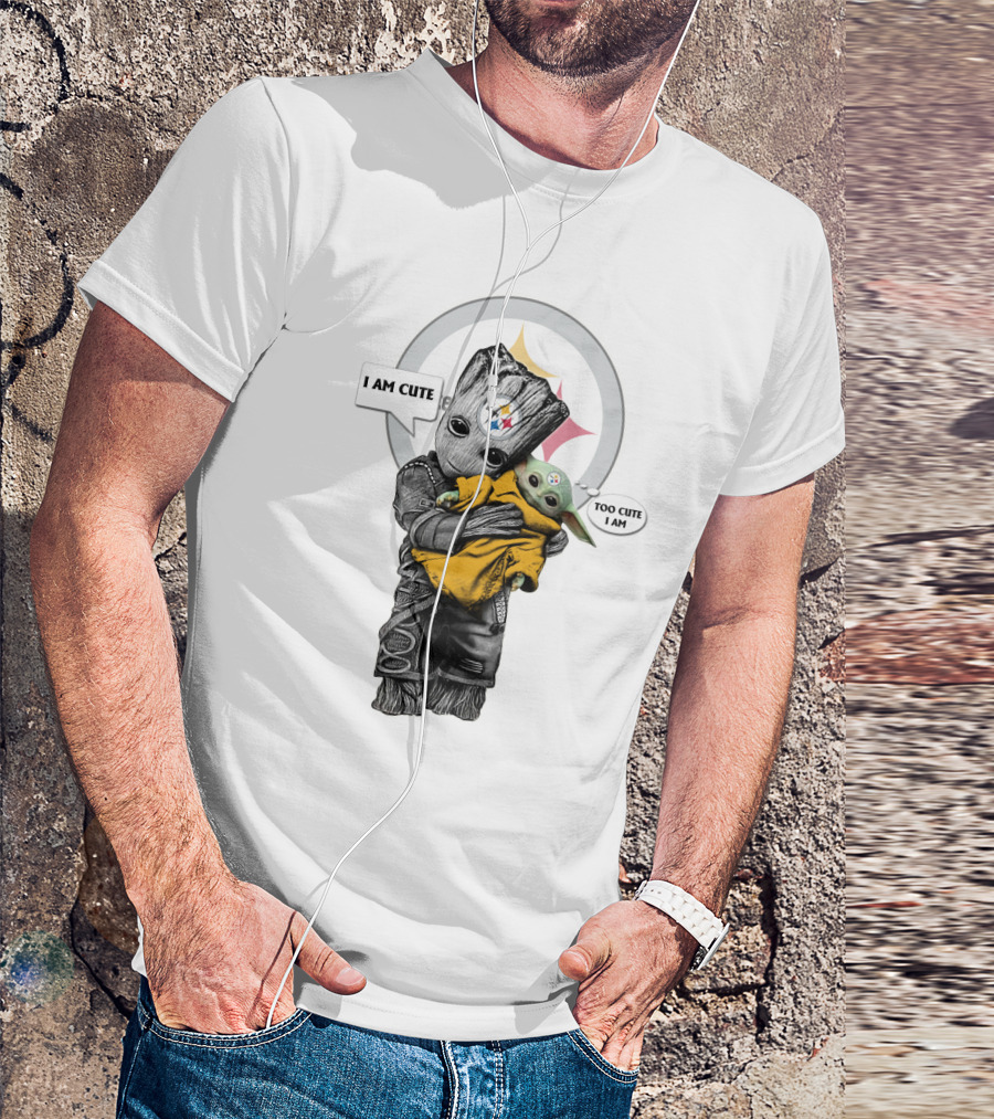 I AM CUTE TOO CUTE I AM Steelers NFL Yoda Groot T-Shirt