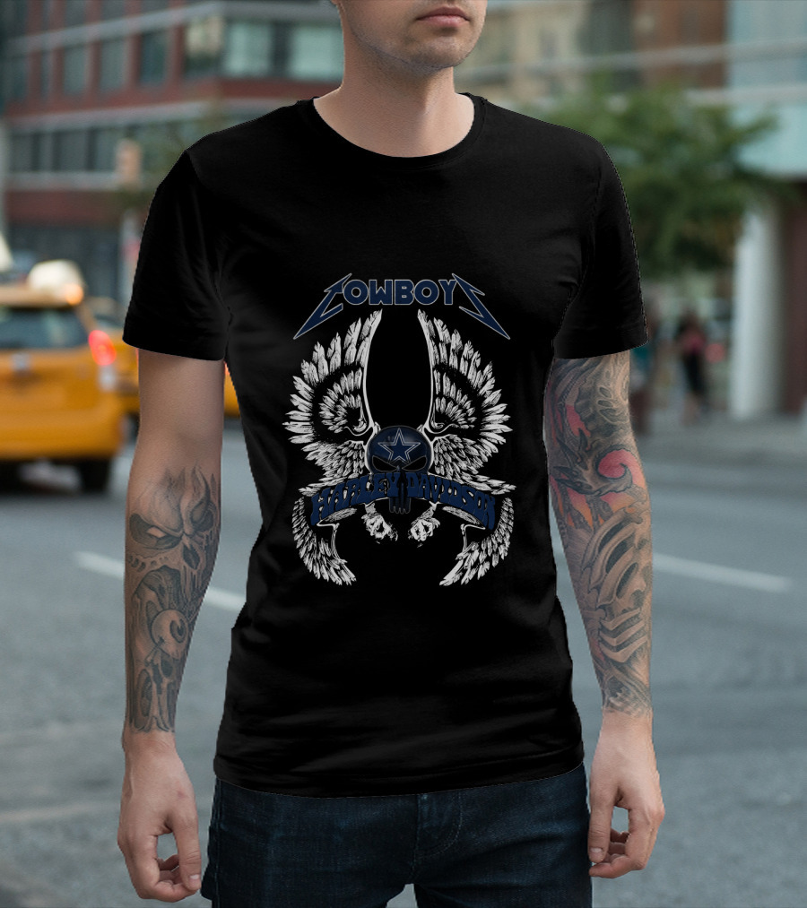 Cowboys Harley Davidson Nfl Winged Skull T-Shirt