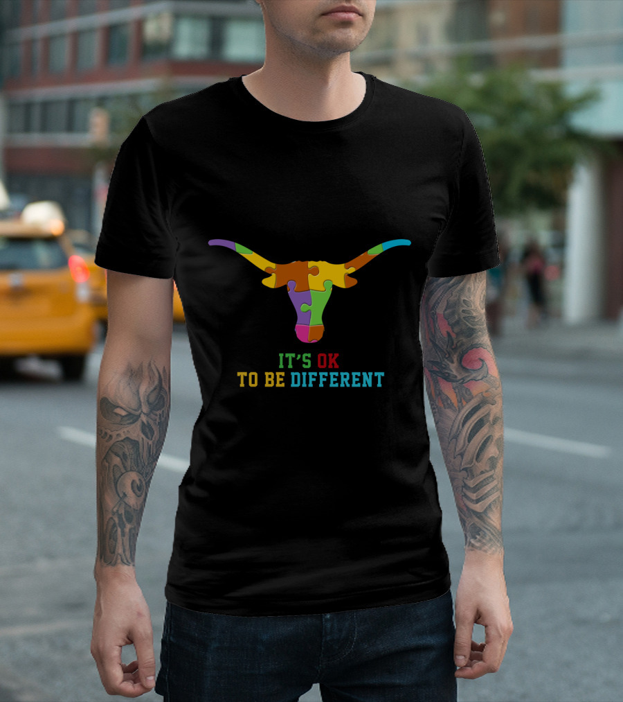 It's Ok To Be Different Colorful Puzzle Bull T-Shirt
