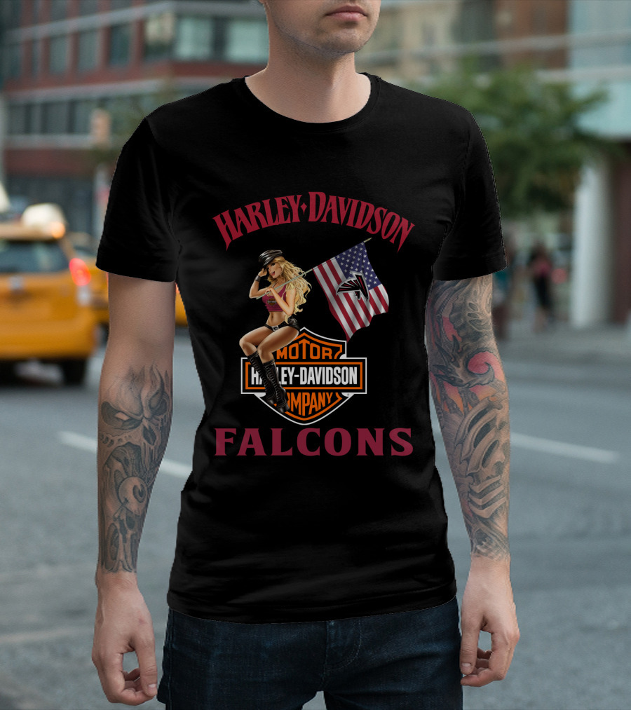 Harley Davidson Falcons Nflaf 18 American Flag T-Shirt