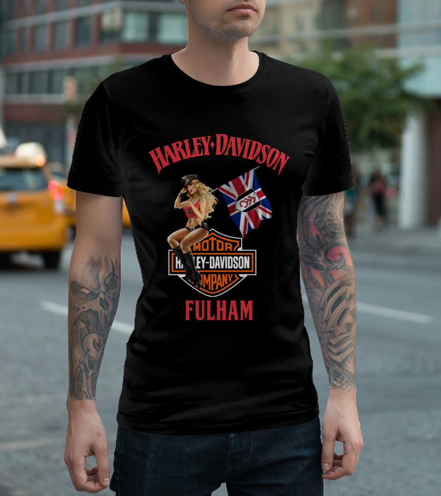 Harley Davidson Fulham Union Jack Motorcycle Pin-Up T-Shirt