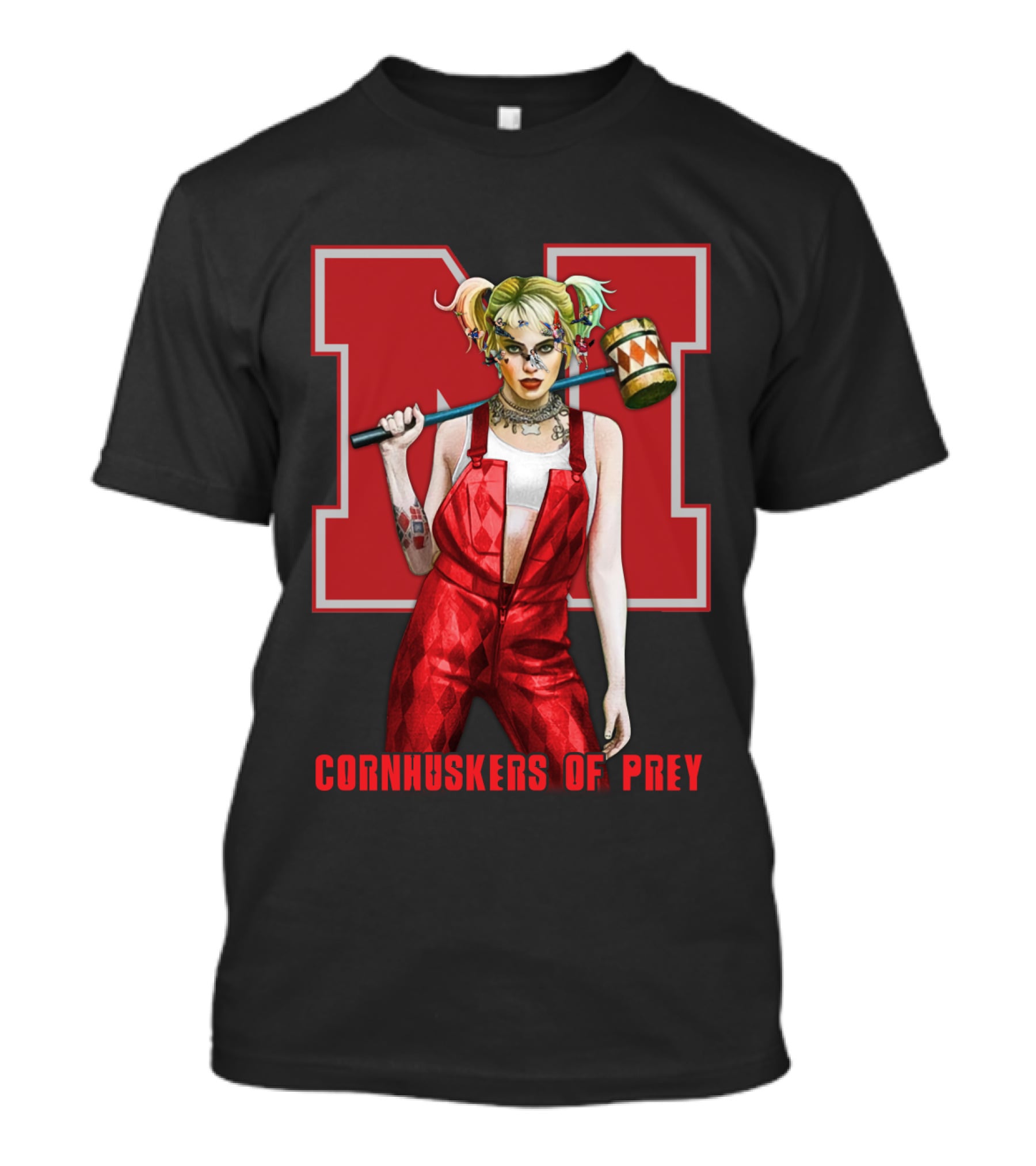 Cornhuskers Of Prey N Logo With Character Mallet T-Shirt