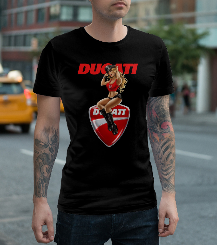 Ducati Red Badge With Woman In Boots And Hat T-Shirt