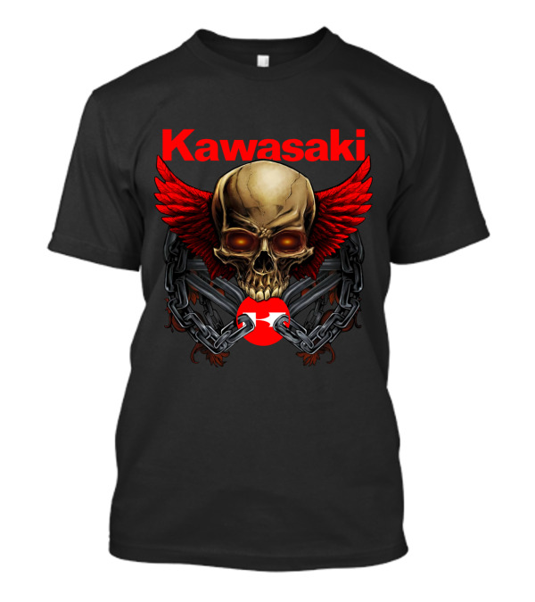 Kawasaki Red Winged Skull And Chains T-Shirt