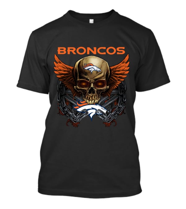Broncos Skull Winged Logo With Chain And Horsehead T-Shirt