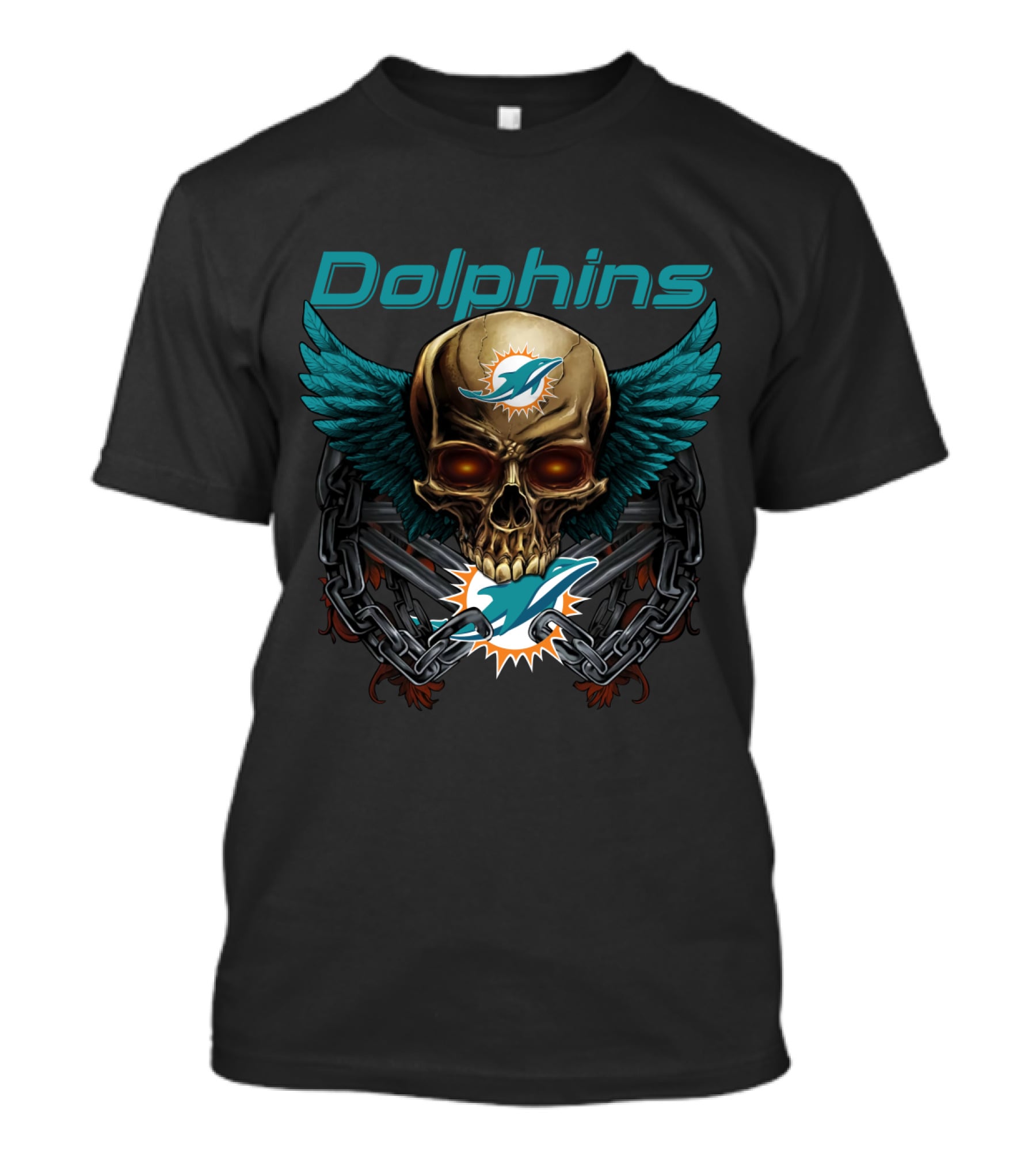 Dolphins Skull Logo With Wings And Chains T-Shirt