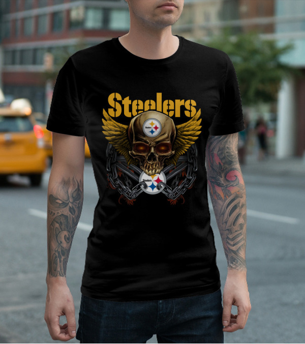 Steelers Skull Wings Chain T-Shirt