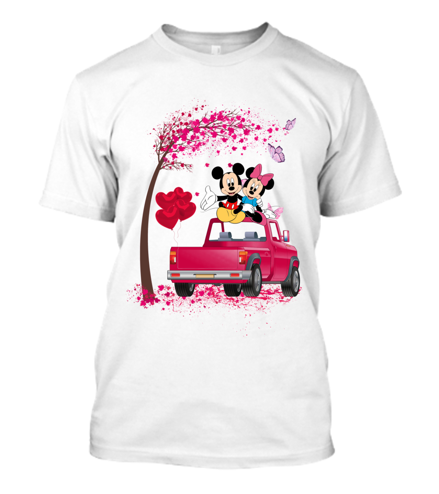 Mickey Minnie Mouse Red Truck Pink Heart Balloons T-Shirt