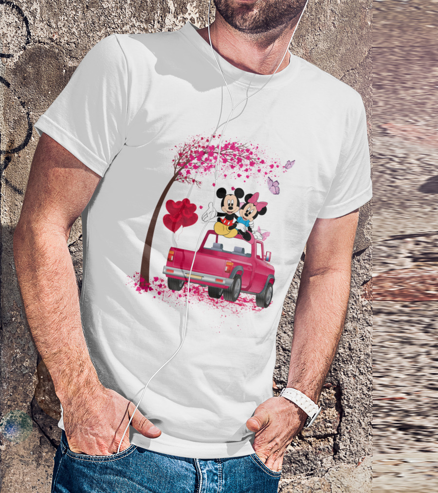 Mickey Minnie Mouse Red Truck Pink Heart Balloons T-Shirt