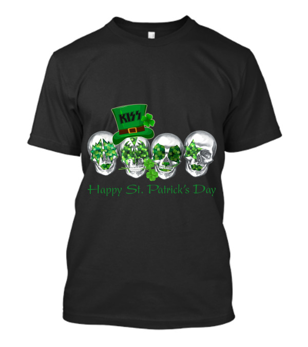 Happy St. Patrick's Day Kiss Skull Clover帽子 T-Shirt