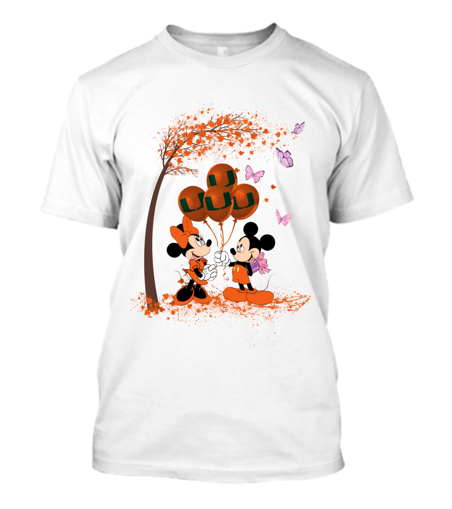 Ncaa Miami Hurricanes Mickey Minnie Balloons Butterflies T-Shirt