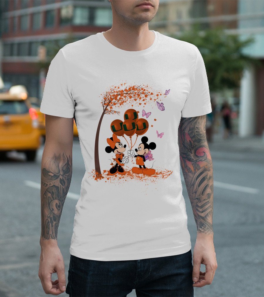Ncaa Miami Hurricanes Mickey Minnie Balloons Butterflies T-Shirt