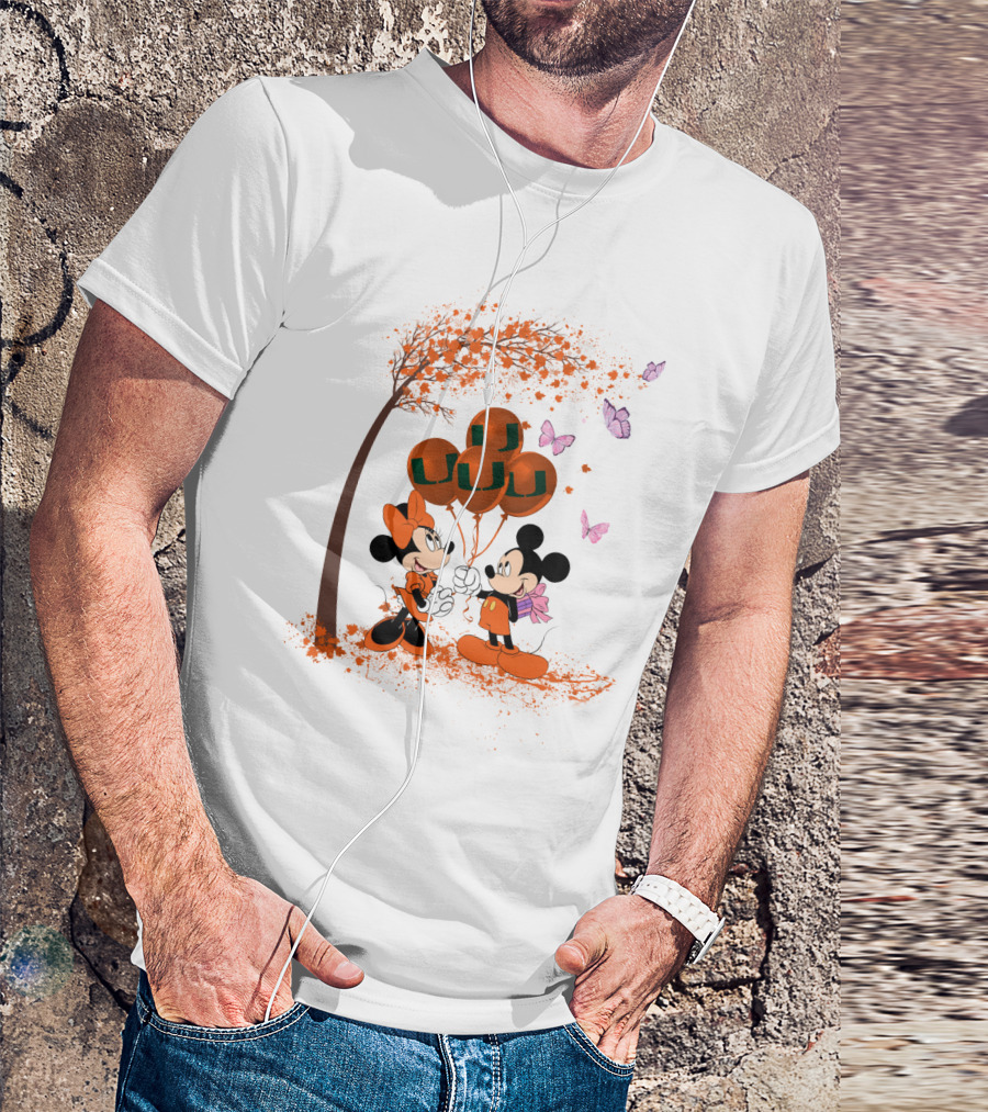Ncaa Miami Hurricanes Mickey Minnie Balloons Butterflies T-Shirt