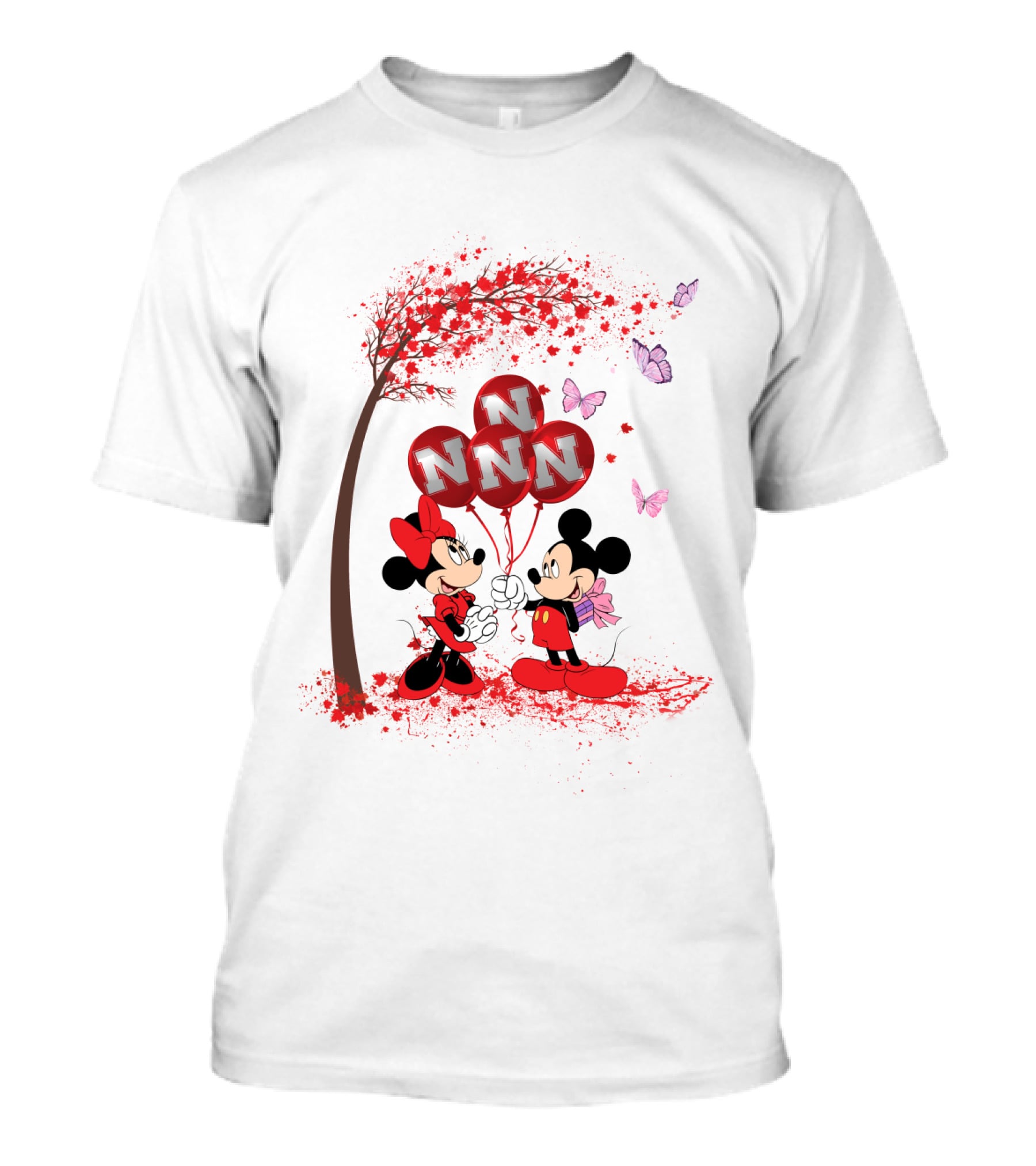 Ncaa Nebraska Cornhuskers Mickey Minnie Balloons Butterflies T-Shirt