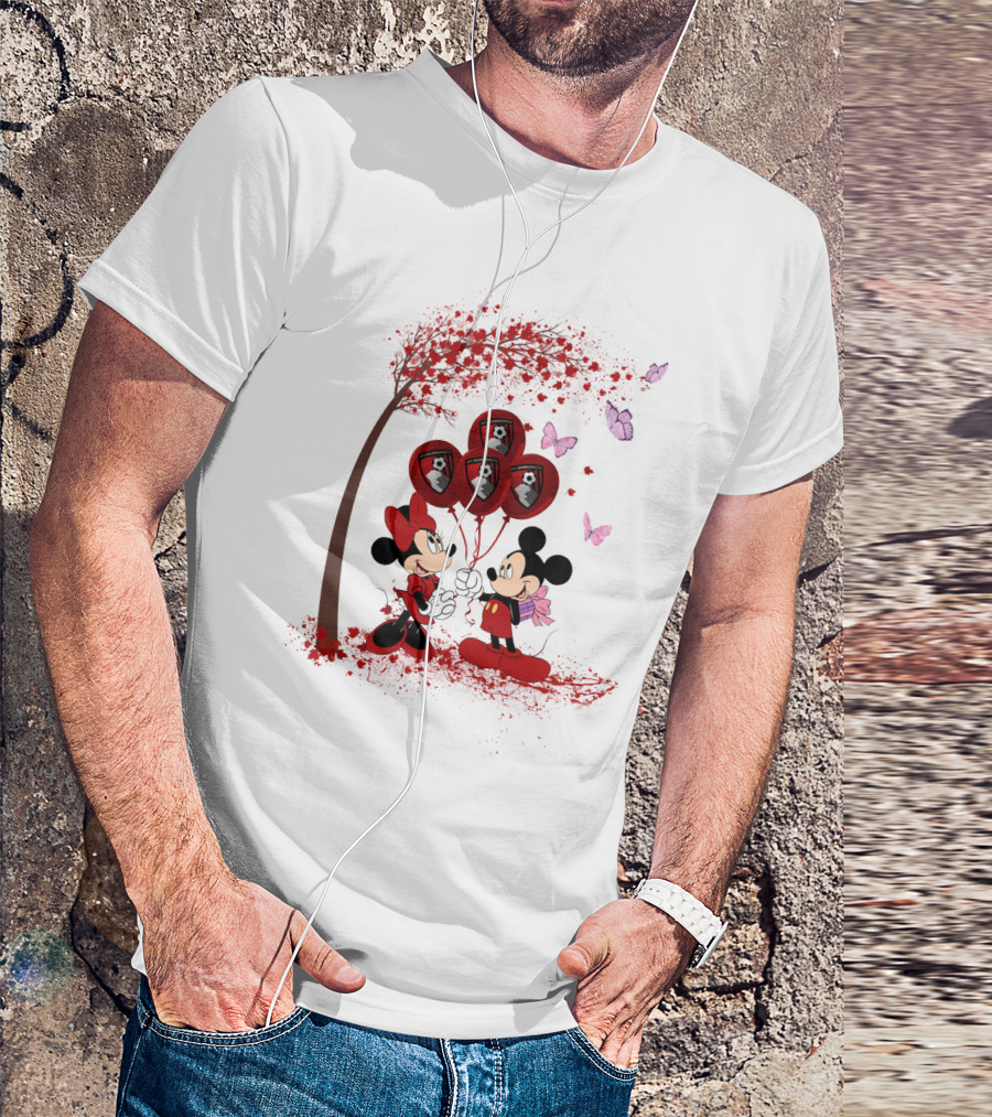 DH 29 Premier League AFC Bournemouth Mickey Minnie Balloons Tree Butterflies T-Shirt