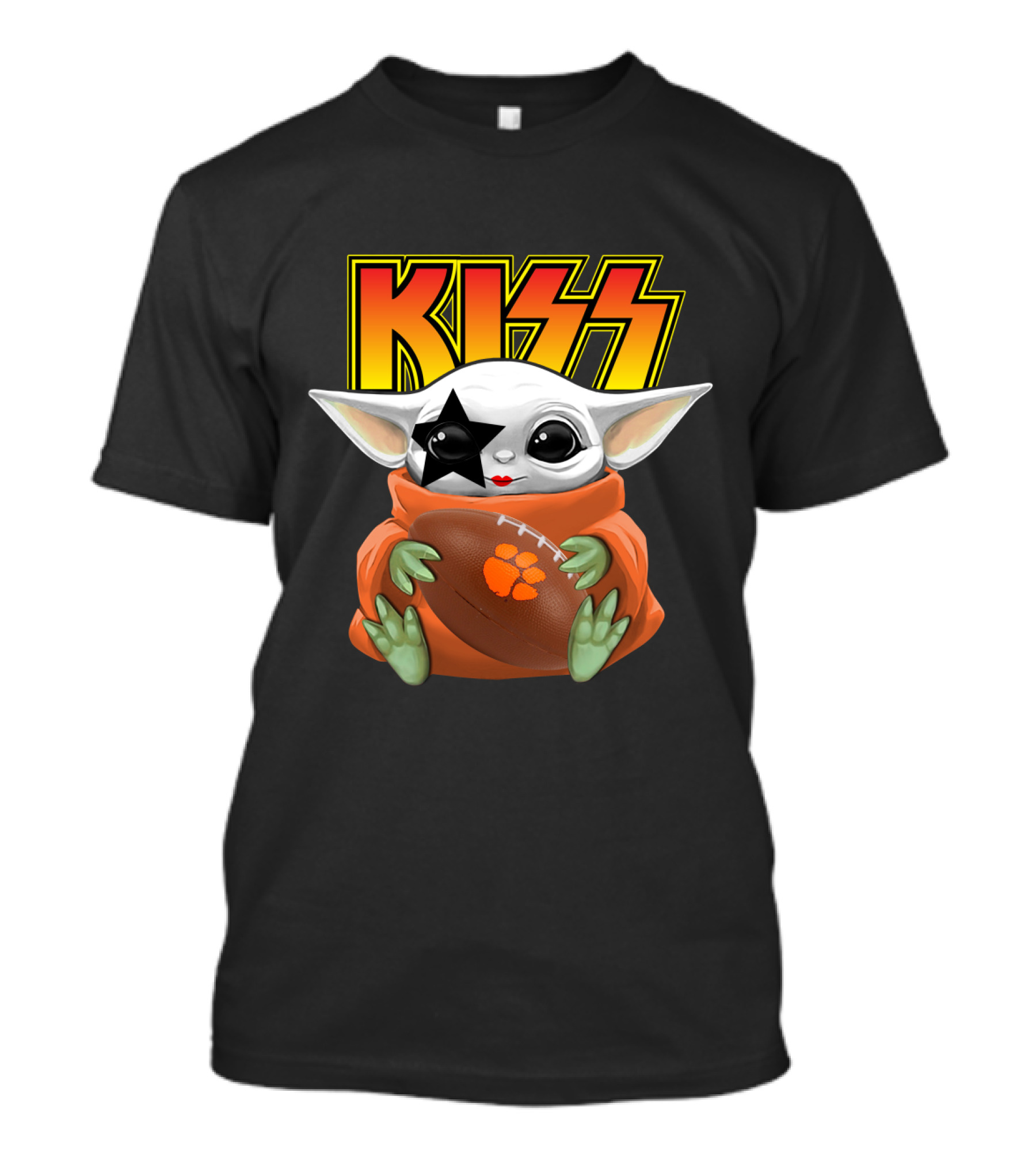 KISS Star Child And Clemson Tigers Football Baby Yoda T-Shirt