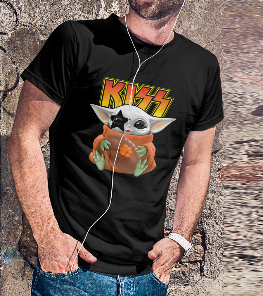 KISS Star Child And Clemson Tigers Football Baby Yoda T-Shirt