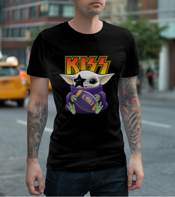 KISS Star Child Mascot Holding LSU Football T-Shirt