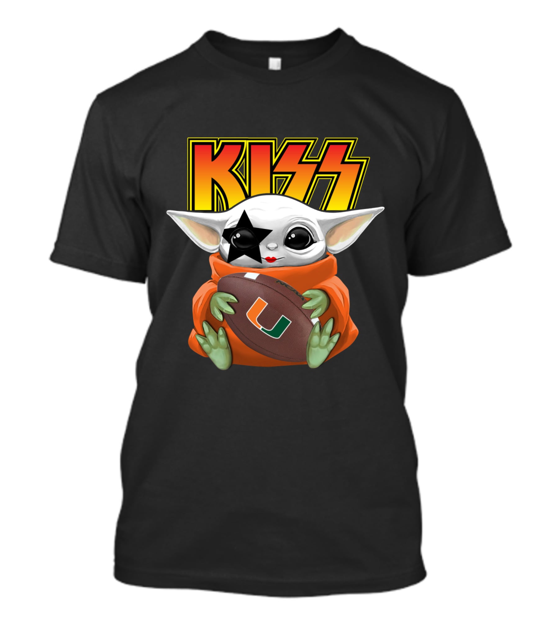 KISS Baby Yoda Miami Hurricanes Football Star Paul Stanley Face Paint T-Shirt