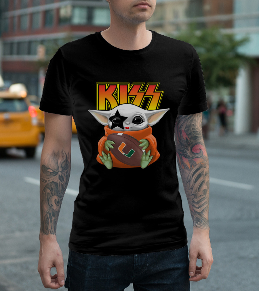 KISS Baby Yoda Miami Hurricanes Football Star Paul Stanley Face Paint T-Shirt