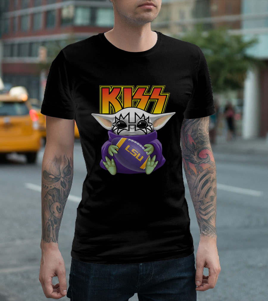 KISS Baby Yoda Tommy Thayer LSU Tigers Football T-Shirt