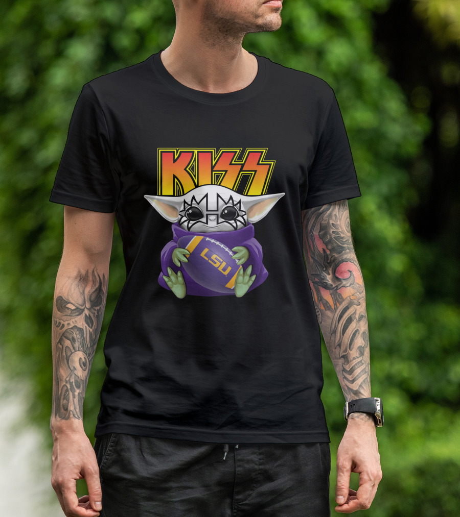 KISS Baby Yoda Tommy Thayer LSU Tigers Football T-Shirt
