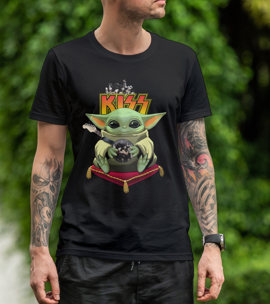 Kiss DH 35 Baby Yoda With Guitar And Band Members T-Shirt