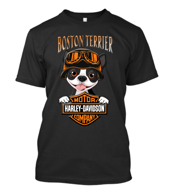 Boston Terrier Harley Davidson Motor Company Dog With Goggles T-Shirt