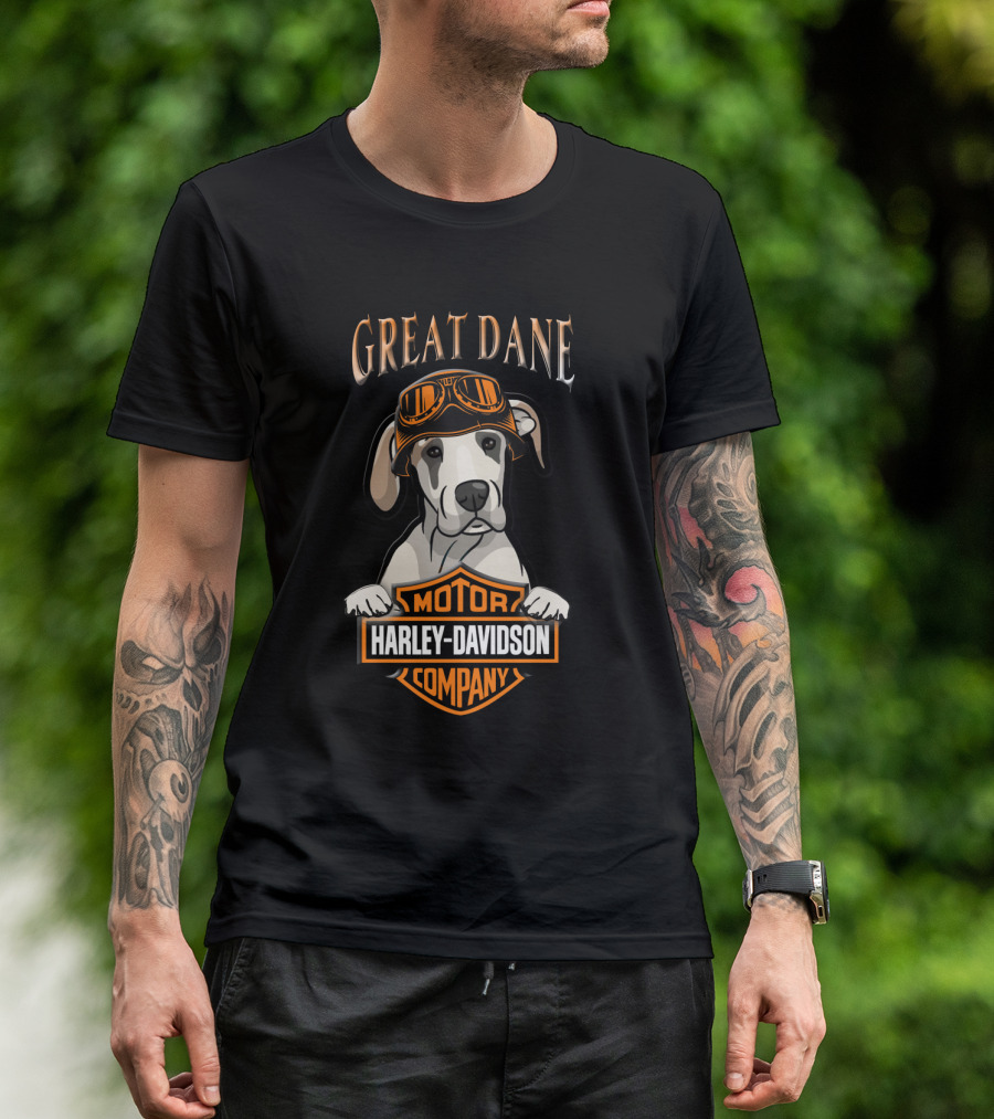 Great Dane Harley Davidson Motor Company Dog With Vintage Goggles T-Shirt