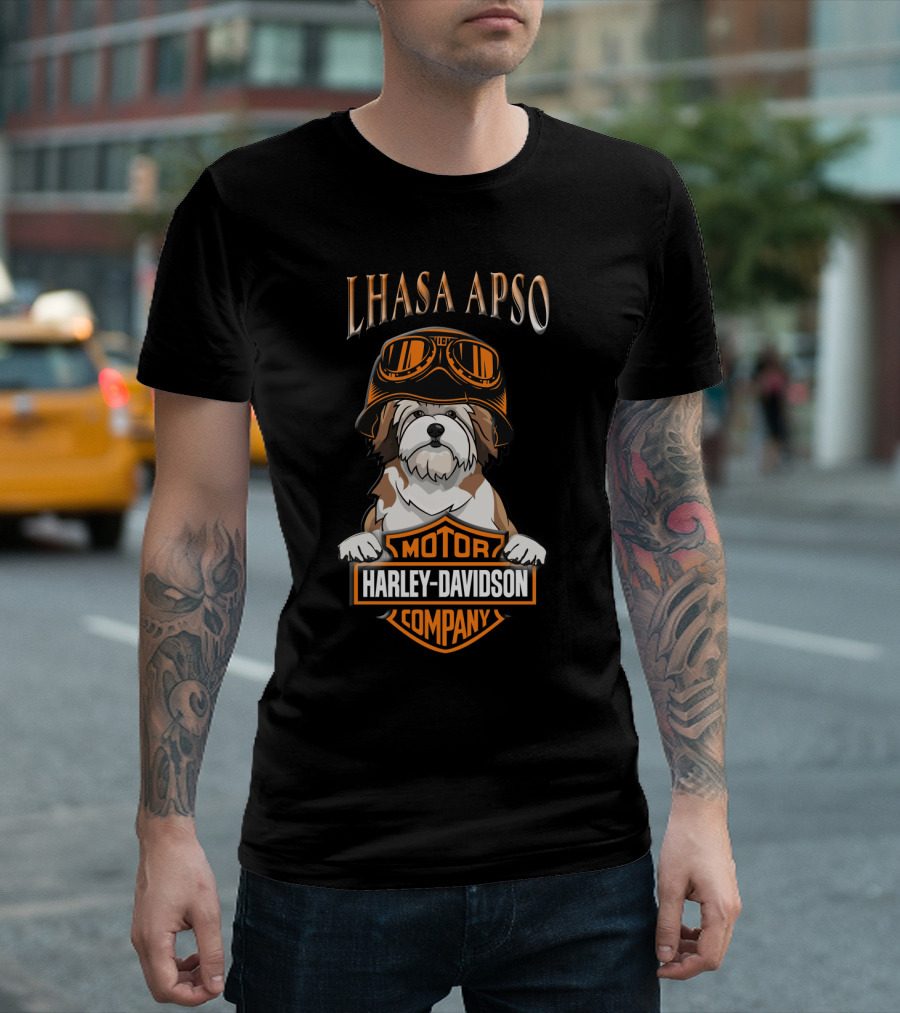 Lhasa Apso Harley Davidson Motor Company Dog With Goggles T-Shirt